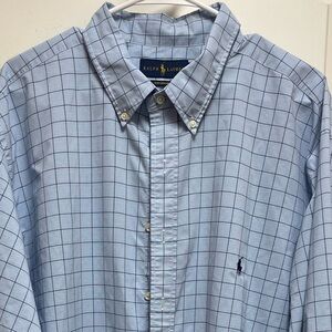 ❤️‍🔥 Ralph Lauren Mens 2XB Big Blue Navy White Plaid Button Down Dress Shirt Y2K